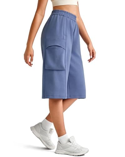 G4Free Summer Pants for Women Wide Leg Capis with Pockets High Waist Elastic Cargo Pants Casual Lounge Pants for Daily Life(Denim Blue,XS,13") - Image 1