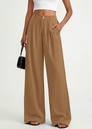 KIRUNDO Dress Pants Women 2026 Summer Polka Dot Palazzo Wide Leg Trousers Flowy Business Casual Slacks for Work with Pockets(Khaki, Small) - Thumbnail 3