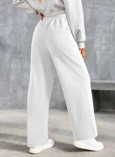 Dokotoo Women's Pants Elastic Waisted Loose Straight Leg Stretch Palazzo Pants Fall Business Casual Ladies Pants White - Thumbnail 6