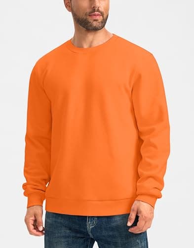 G Gradual Sherpa Lined Sweatshirts for Men Fleece Crewneck Sweatshirt Pullover Warm Shirts for Winter, Bright Orange, Medium - Thumbnail 2