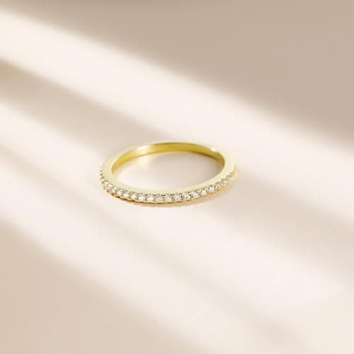 EAMTI 1.5mm Wedding Bands for Women Sterling Silver Half Eternity Stackable Ring 14K Gold Plated CZ Stones Rings Size 10 - Thumbnail 2