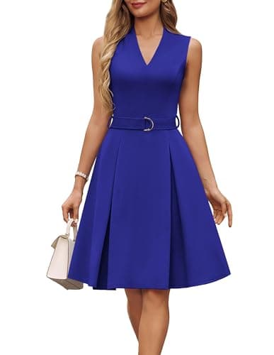 GRACE KARIN Women's Wear to Work Dresses 2026 Business Office Fit and Flare Midi Dress Church Outfits with Pockets Royal Blue XXL - Image 1