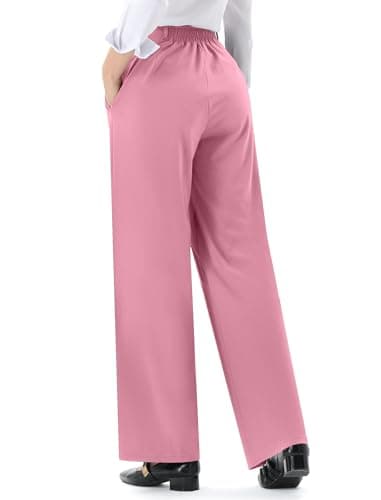 JOYCATCH Womens Wide Straight Leg Work Pants Casual Slacks Business Office Trousers Button Dress Pants Hot Pink - Thumbnail 2