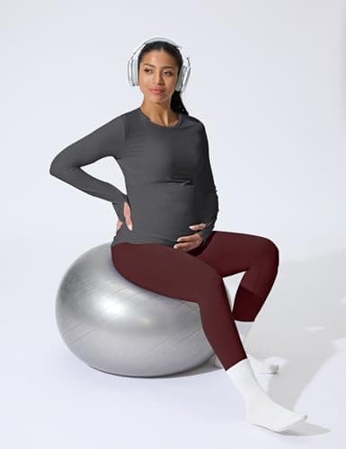 Mama Land Maternity Tshirts Long Sleeve - Casual Workout Athletic Tops Pregnancy Shirt Fall Winter Yoga Maternity Clothes (Charcoal Grey S) - Thumbnail 3