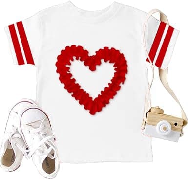 Boys Girls Valentines Shirt Size 6-7 Valentine Heart Print T-ShirtsKids Cute Crewneck Graphic Tee Tops White - Image 1