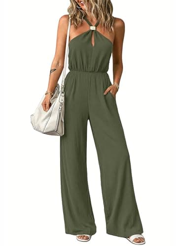 Lazysmile Summer Jumpsuits for Women Sleeveless Halter Backless Pants Romper Dressy Wide Legs One Piece Outfits - Image 1