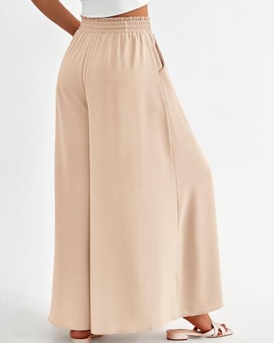 BTFBM Women Casual High Waist Wide Leg Pants 2026 Spring Summer Long Palazzo Pants Pocket Lounge Beach Vacation Clothes(Solid Beige, Large) - Thumbnail 5