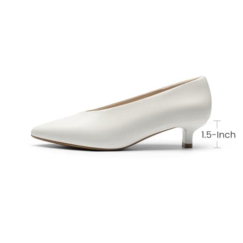 Athlefit Womens Low Kitten Heel Closed Toe Dress Pumps Shoes White Size 5.5 - Thumbnail 4