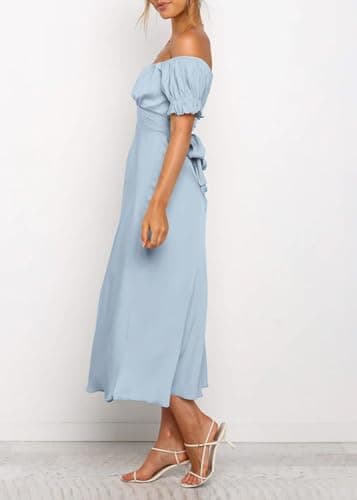 KIRUNDO Women's 2026 Spring Summer Satin Wedding Guest Midi Dress Off The Shoulder Wrap Party Cocktail Formal Prom Dresses(Brilliant Blue, Small) - Thumbnail 5