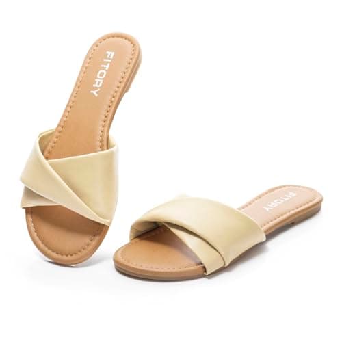 FITORY Women's Flat Sandals Fashion Slides With Soft Leather Slippers for Summer Size 8 - Image 1