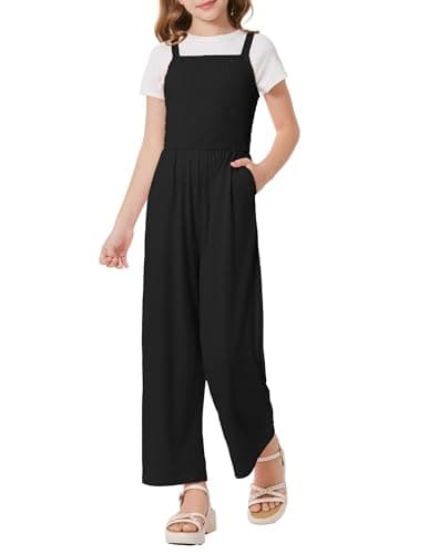 GRACE KARIN Girls Black Jumpsuit Size 7 Girl Summer Romper Pants Kids Long Spring Rompers with Pockets