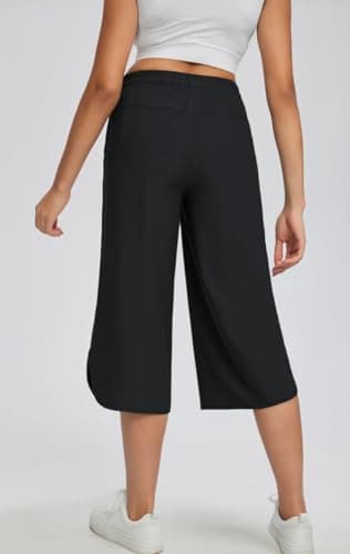 gaimoliso Drawstring Capri Pants for Women Casual Wide Leg Yoga High Waist Capri Pants Pockets Loose Soft Sweatpants Capris-Black - Thumbnail 2