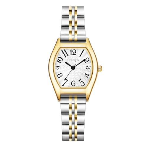 Szaikyri Barrel-Shaped Watch for Women with Easy Read Arabic Numerals Ladies Dress Watch (Silver&Gold-Black) - Image 1