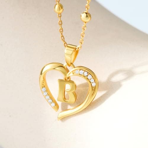 Cicy Bell Womens Heart Initial Necklace for Women 18k Gold Plated Cubic Zirconia Dainty Letter Pendant Necklace 17.7'' with 2'' Extender - Thumbnail 2