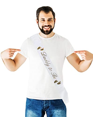 Daddy to Be Sash - Classy Baby Shower Sash for Dad to Be, (White w/Gold Lettering) Baby Shower Party Decorations, Gifts, Favors, Supplies Boy & Girl, Dad to Be Gender Reveal Father to Be (White) - Thumbnail 5