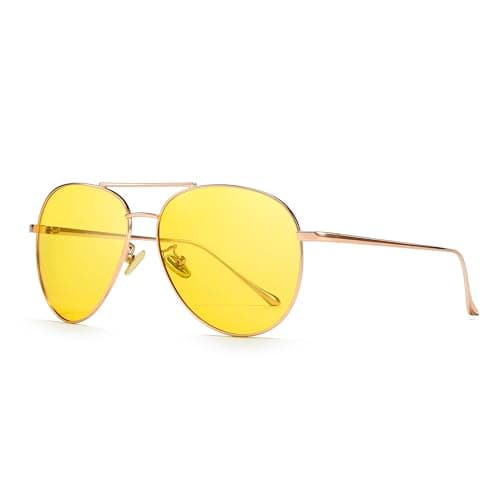SUNGAIT Night Driving Glasses for Women Men: Polarized Oversized Lightweight Aviator Yellow Sunglasses Anti-glare UV Protection (Rose Gold Frame/Night lens) SGT603-TKYS - Image 1