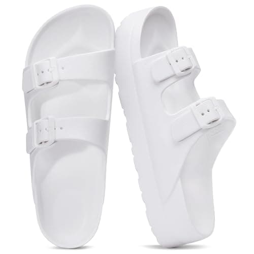 shevalues Women’s Platform Sandals with Arch Support, Lightweight Cloud Slides with Adjustable Double Buckle, Comfortable EVA Recovery Sandals for Summer Beach, White 40 - Image 1