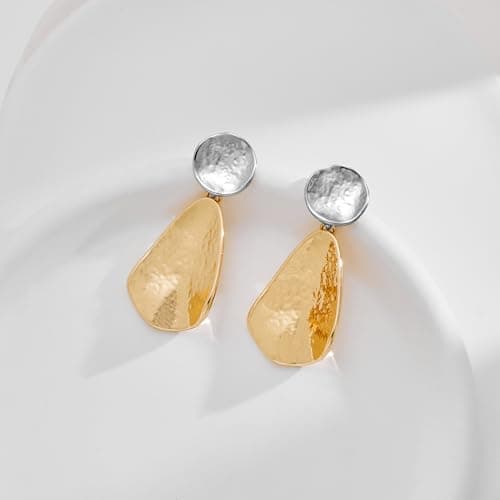 YUJIE Gold Plated Earrings for Women Geometric Chunky Dangle Earring Trendy Two-Tone statement Jewelry - Thumbnail 5