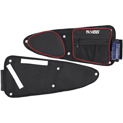 RKV86 Side Door Bags for RZR, Zipper Storage Bags With Cup Holder and Knee Pad, Heavy-Duty 1680D Waterproof, Compatible with 2014-2023 Polaris RZR XP 1000/4, Turbo, Turbo S, 900XC, S900, S1000 (Red)