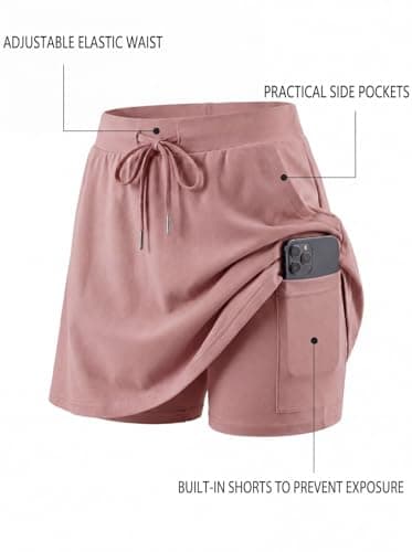 GRECERELLE Women's Two Piece Skirt Set with Built-in Shorts, Casual Sportswear for Tennis Yoga Jogging, Drawstring Waist with Pockets, 2 Piece Outfits - Thumbnail 4