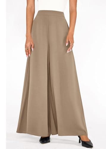 KIRUNDO Palazzo Pants for Women Dressy 2026 Summer Wide Leg High Waisted Business Casual Work Trousers Slacks with Pockets(Khaki, Large) - Thumbnail 3