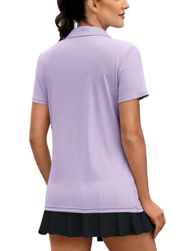 3rd hill Women's Polo Shirts Short Sleeve UPF 50+ Sun Protection V Neck Golf Tennis Collared Work Tops Dry Fit Light Purple M - Thumbnail 2