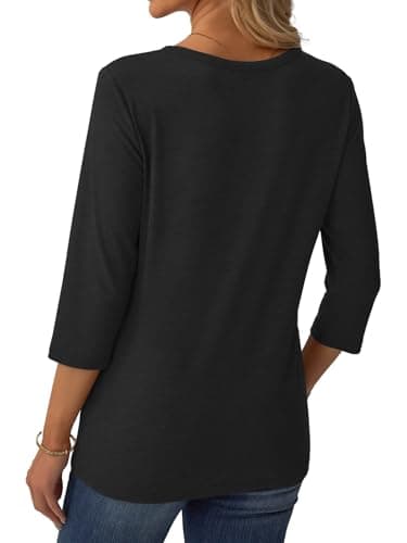 GKBK 3/4 Sleeve Womens Tops Fall Clothes Henley Casual Spring Summer Lightweight Basic Tunic Shirts Black - Thumbnail 5
