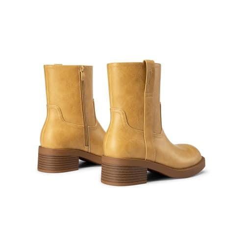 Athlefit Ankle Boots for Women Low Heel Square Toe Chunky Block Heel Fashion Short Banana Boots with Side Zipper Yellow Size 8.5 - Thumbnail 6