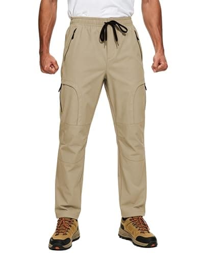 AGVNG Mens Cargo Pants 5 Pockets Waterproof Lightweight Quick Dry Work Tactical Hiking Pants UPF 50+ Elastic Waist Drawstring Cuff Golf Casual Athletic Workout Khaki S - Image 1