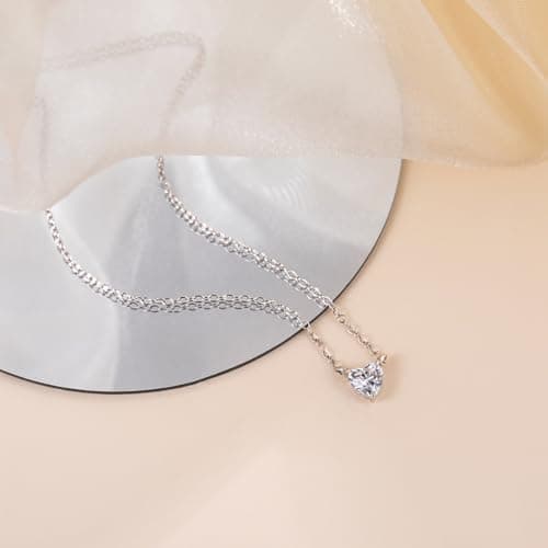 EAMTI 925 Sterling Silver Heart Necklace for Women Cubic Zirconia Necklace Halo CZ Pendant Dainty Jewelry Gifts for Women Extenders with Lobster Clasp Gifts for Women Anniversary Day/Valentine’s Day - Thumbnail 3