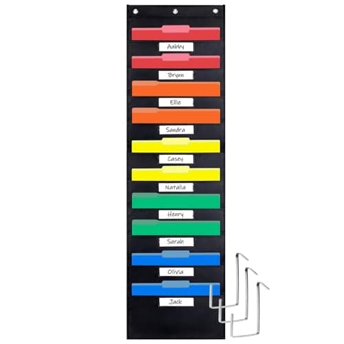 Opret 10 Pockets Storage Pocket Chart with 10 Nametag Pockets, Hanging Wall File Organizer for File Folders with 3 Hangers for Classroom, Office, School Mailbox Organizer and Home (Black) - Image 1