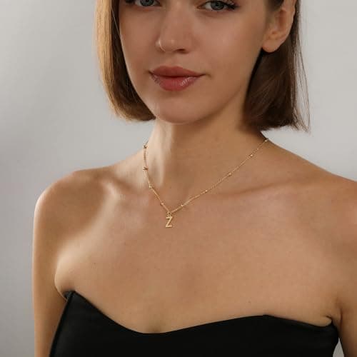 KISSCLOUD Initial Necklaces for Women 14K Gold Plated Dainty Letter Charm Necklace Personalized Name Pendant Bead Chain Z Necklace Non Tarnish Trendy Jewelry Gift - Thumbnail 3