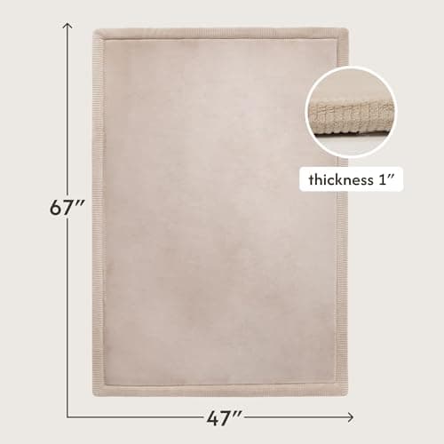 Hakuna Matte CloudSoft Baby Play Mat for Floor 47" x 67" Beige – Coral Velvet Memory Foam Rug for Crawling & Cozy Play – Non-Slip, Water-Resistant, Easy-CareTummy Time Mat, Playmat for Playpen - Thumbnail 2