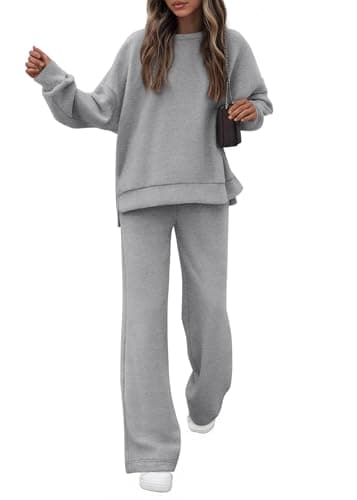 KIRUNDO Matching Sets Women Clothing Sweatsuits 2 Piece Outfit Sweat Set 2026 Fall Lounge Sets Airport Travel Tracksuit(Grey, Large) - Image 1
