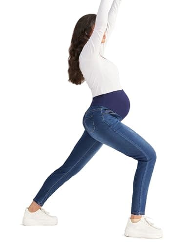 BRATUC Maternity Jeans for Women Stretchy Skinny Maternity Pants Comfy Slim Pregnancy Denim Pants with Pockets (Small Blue) - Thumbnail 6