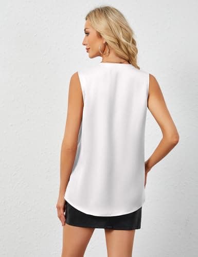 Rapbin Womens Spring Fashion 2026 Summer Tops Silk Tops for Women White Shirt Womens Summer Clothes for Women Business Casual M - Thumbnail 6