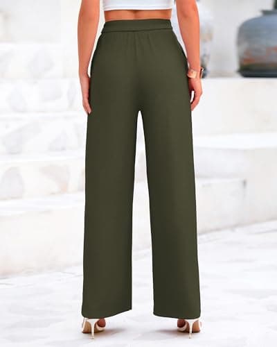 BTFBM Palazzo Pants for Women Spring Summer Clothes 2026 Pockets High Waist Casual Knit Flowy Wide Leg Trousers(Army Green, Large) - Thumbnail 5
