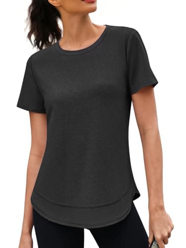 3rd hill Womens Workout Tops Short Sleeve Crewneck Sports Yoga Running Shirts Quick Dry Outfits Black M - Image 1