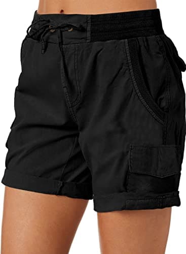 Dokotoo Women's Shorts Long Cotton Hiking Cargo Lounge for Women Trendy Bermuda 2026 Beach Vacation Clothes Essentials Outfits Summer Fashion High Waisted Casual Jean Black - Thumbnail 2
