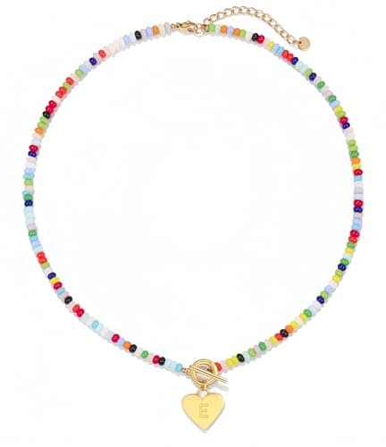 ARZASGO Initial Necklace for Women - Colorful Beaded Necklace Love Initial Letter Pendant Choker, Personalized A-Z Letter Necklaces Jewelry Gift - Image 1