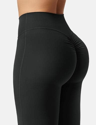 gaimoliso Women Scrunch Butt Lifting Flare Wide Leg Yoga Pants Bootcut High Waisted Workout Leggings Black - Thumbnail 4