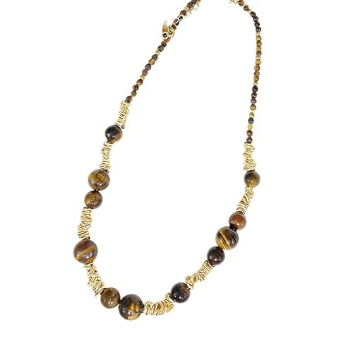 Elrcryon Tiger Eye Beaded Necklace for Women, Gold-Plated Adjustable Clavicle Chain, Adjustable 16-18 Inch Bohemian Fashion Jewelry for Daily/Casual Wear, Birthday Xmas Gift