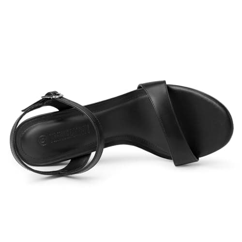 XMWEALTHY Black Chunky High Heels for Women 3-Inch Strappy Open Toe Block Heeled Sandals Ankle Strap Summer Dress Office Work Prom Heels Size 5.5 - Thumbnail 4