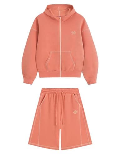 Aelfric Eden Cloud Boxy Sweat Set 2 Piece Outfits Sweatsuit Shorts Sets 2026 Zipper Hoodie Oversized Lounge Matching Set Tracksuit Pink X-Large