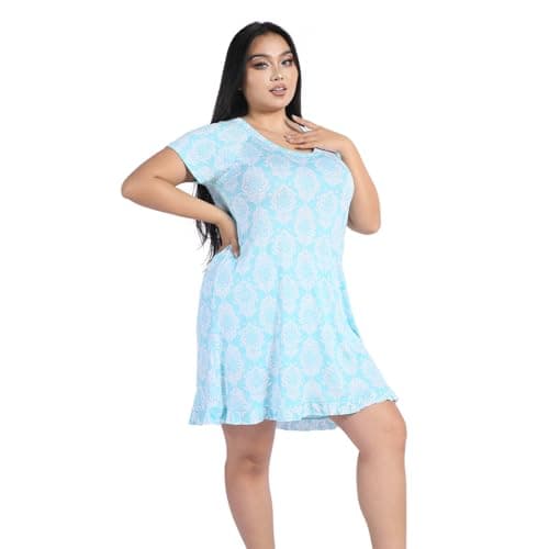 Breathable Women's Nightgown - Viscose made from Bamboo Sleepwear, Short Sleeve Comfy Ladies Pajama,Women’s Pijamas de Mujer Blue - Thumbnail 3