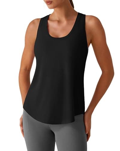 G4Free Athletic Tops for Women Racerback Hip Length Loose Muscle Top Workout Running Tennis Quick Dry Tank (Black,XL) - Image 1