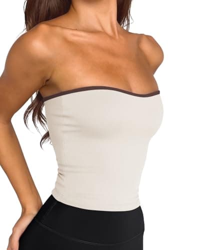 LASLULU Womens Strapless Tube Tops Basic Backless Sleeveless Longline Bandeau Going Out Crop Tops Cute Casual 2026 Summer Outfits(Champagne Small) - Thumbnail 2