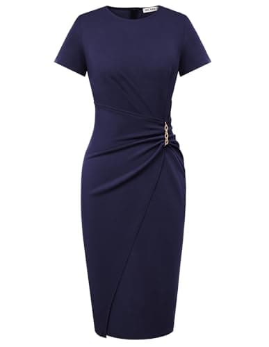 GRACE KARIN Women's Short Sleeve Bodycon Work Dress Midi Sheath Business Dresses Elegant Office Church Dress Navy Blue 2XL - Image 1