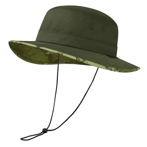 UVSAI UPF 50+ Foldable Sun Hat Patterned Under Brim Bucket Hats for Summer Hiking Fishing Beach Safari Men Women Army Green