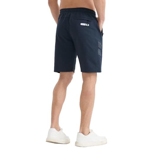 FizzPop Mens Shorts Casual Gym Athletic Workout Running Sweat Summer Cotton Drawstring Elastic Waist Stretch Shorts with Zipper Pockets Blue M - Thumbnail 4